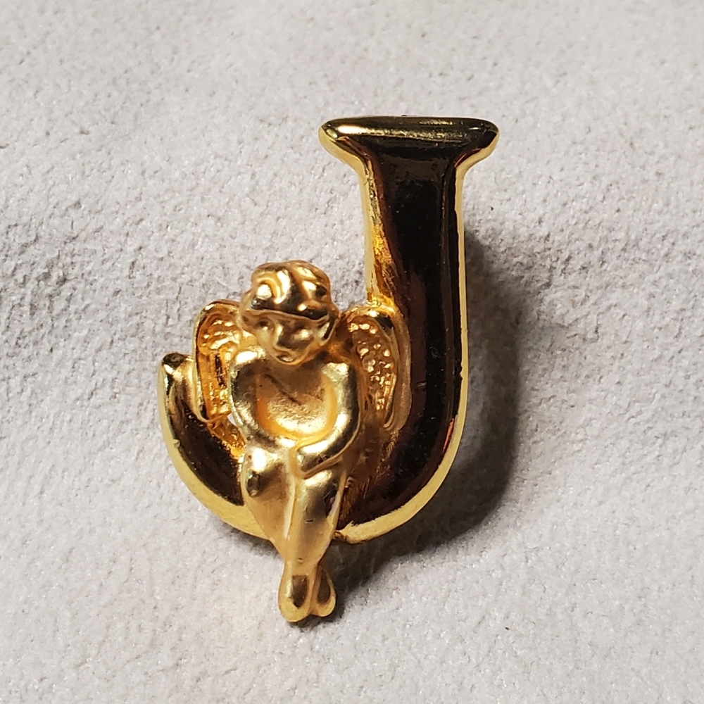 Guardian Angel "J"  Pin Gold-tone